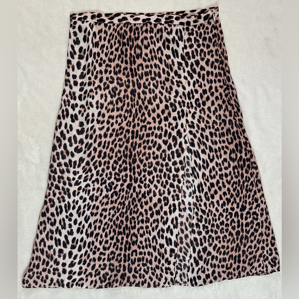H&M Skirt Midi Knit Leopard Print A-Line Zip Women’s US 14